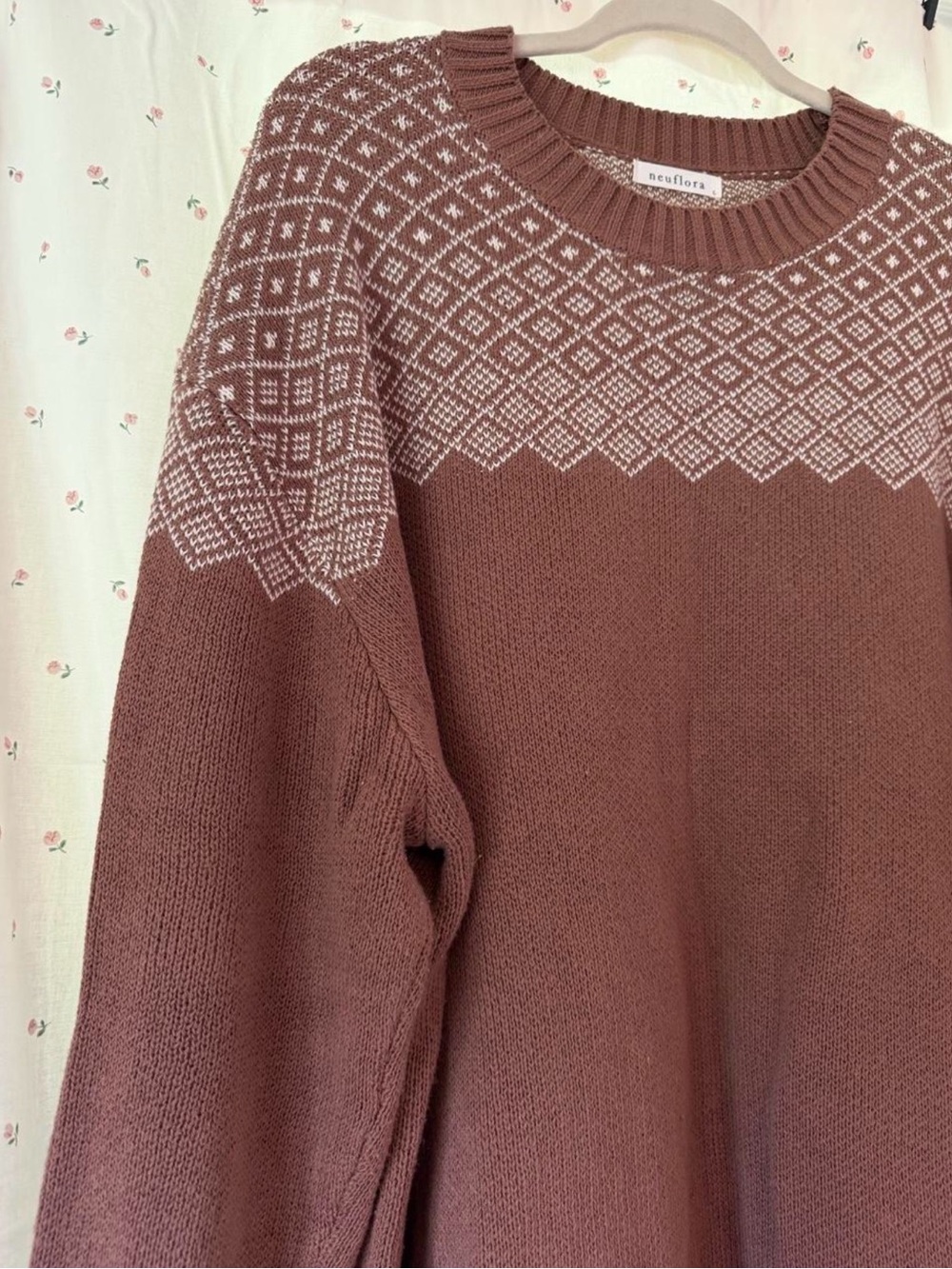 Neuflora Brown Crewneck Fair Isle Sweater